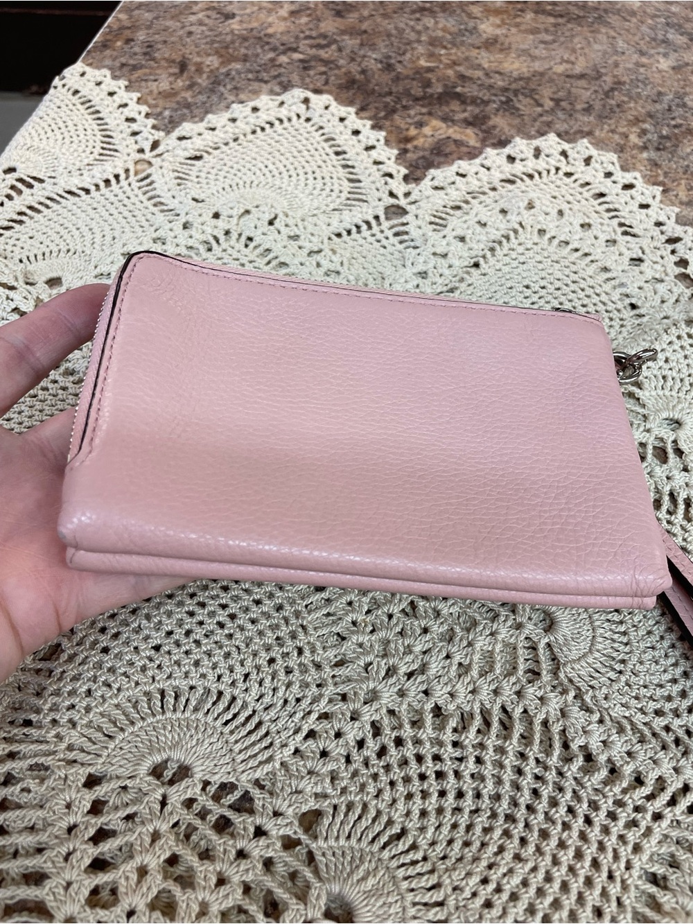 Coach Women's Pebble Leather double Zip Wristlet in pink with silver hardware - Picture 4 of 11